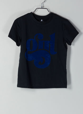 T-SHIRT CON STAMPA RAGAZZA, BLK, small