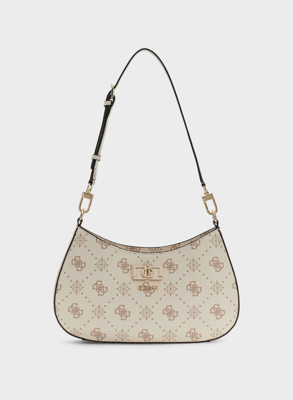 BORSA A SPALLA CON LOGO EMELIE, VNO VANIGLIA, medium