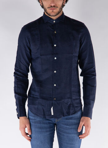 CAMICIA A MANICHE LUNGHE IN LINO, 0710 NVY, small