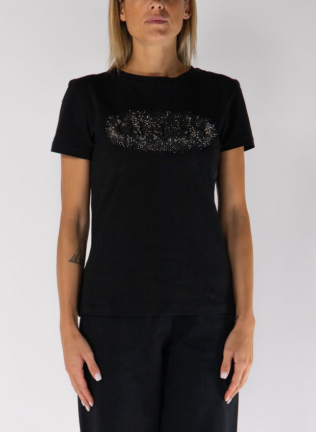 T-SHIRT CON SCRITTA IN STRASS, JBLK BLK, large