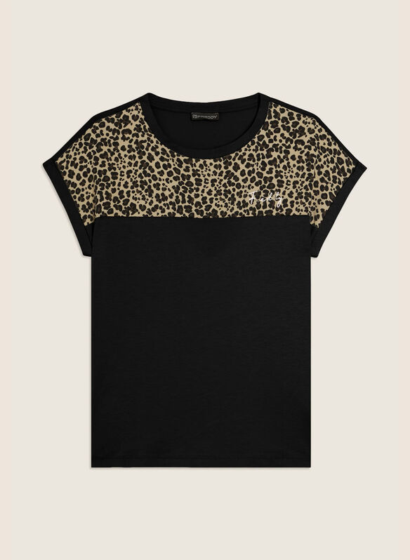 T-SHIRT DETTAGLIO ANIMALIER SULLE SPALLE, N BLK, medium