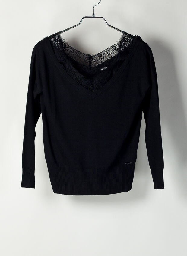 MAGLIA DETTAGLI IN PIZZO SPALLE SCOPERTE, JBLK BLK, large