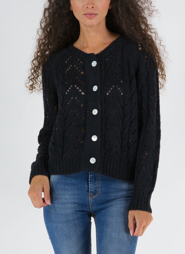 CARDIGAN TRAFORATO, NERO, large
