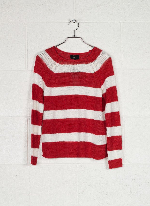 MAGLIONE STRIPED KNITTED PULLOVER, FLAME CLOUD, large