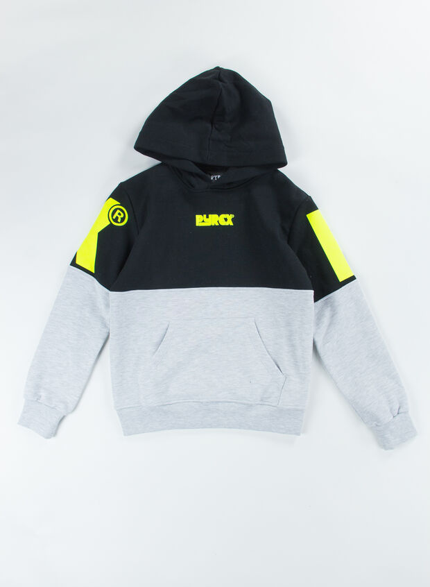 FELPA CON CAPPUCCIO CHIUSO BASIC SUPER RAGAZZO, 110/49 NEROGRIGIO, large