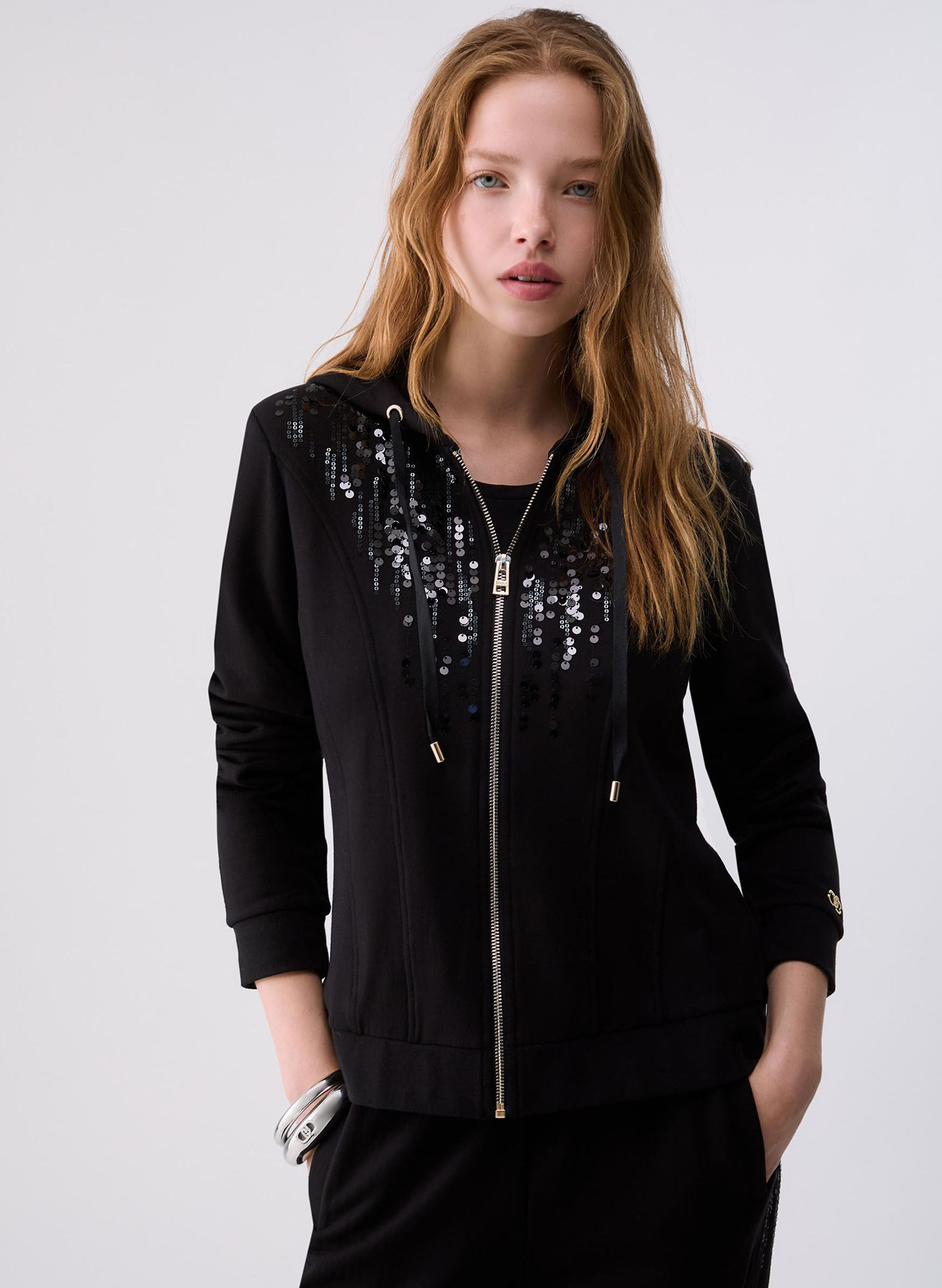 Felpa Full Zip Con Pajettes