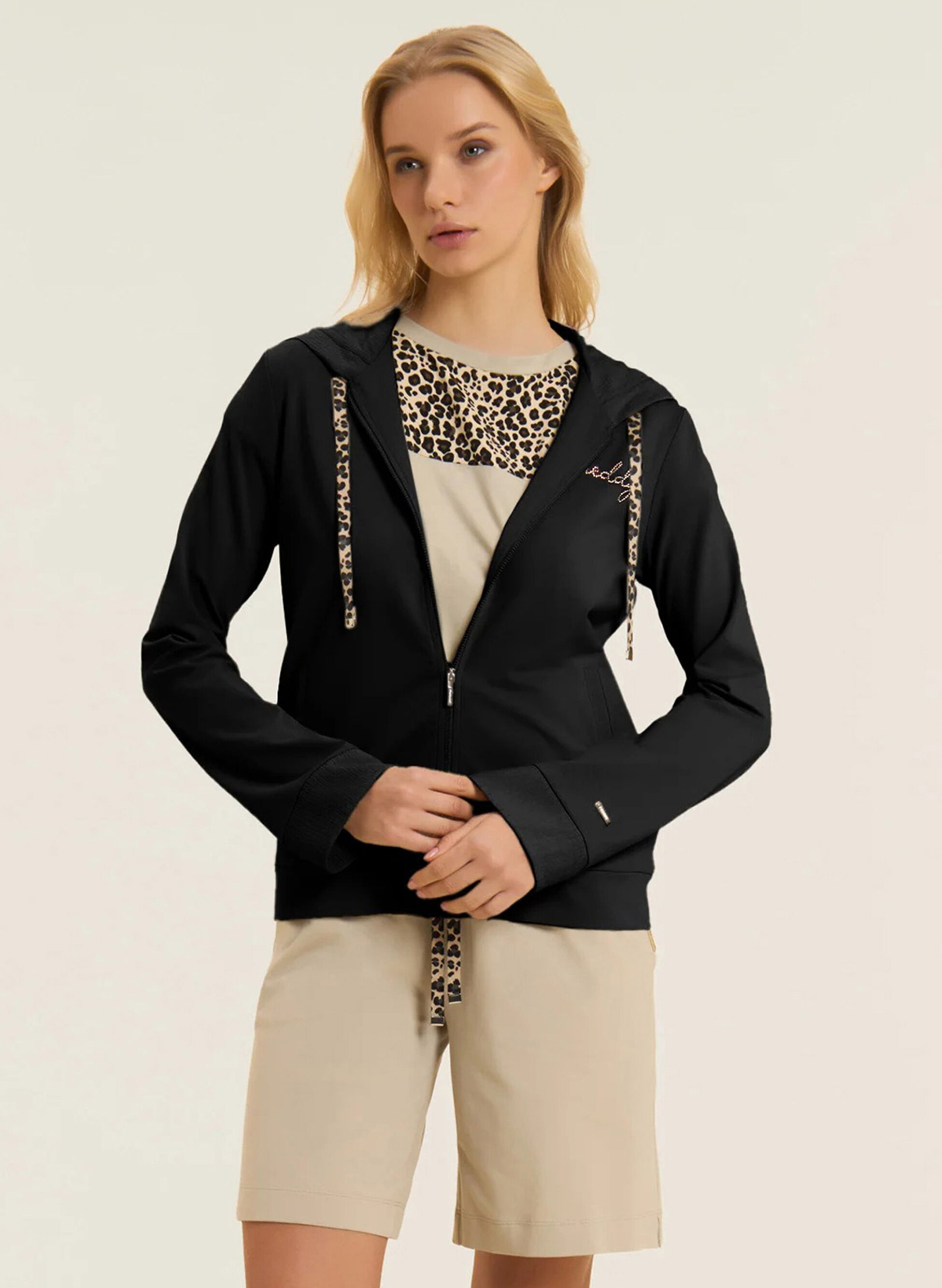 FELPA IN JERSEY CON ZIP E CAPPUCCIO CRINKLE XS