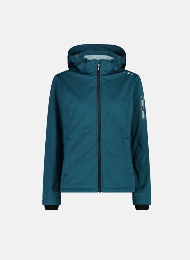 GIACCA IN SOFTSHELL CON CAPPUCCIO STACCABILE, E867 TEAL, large