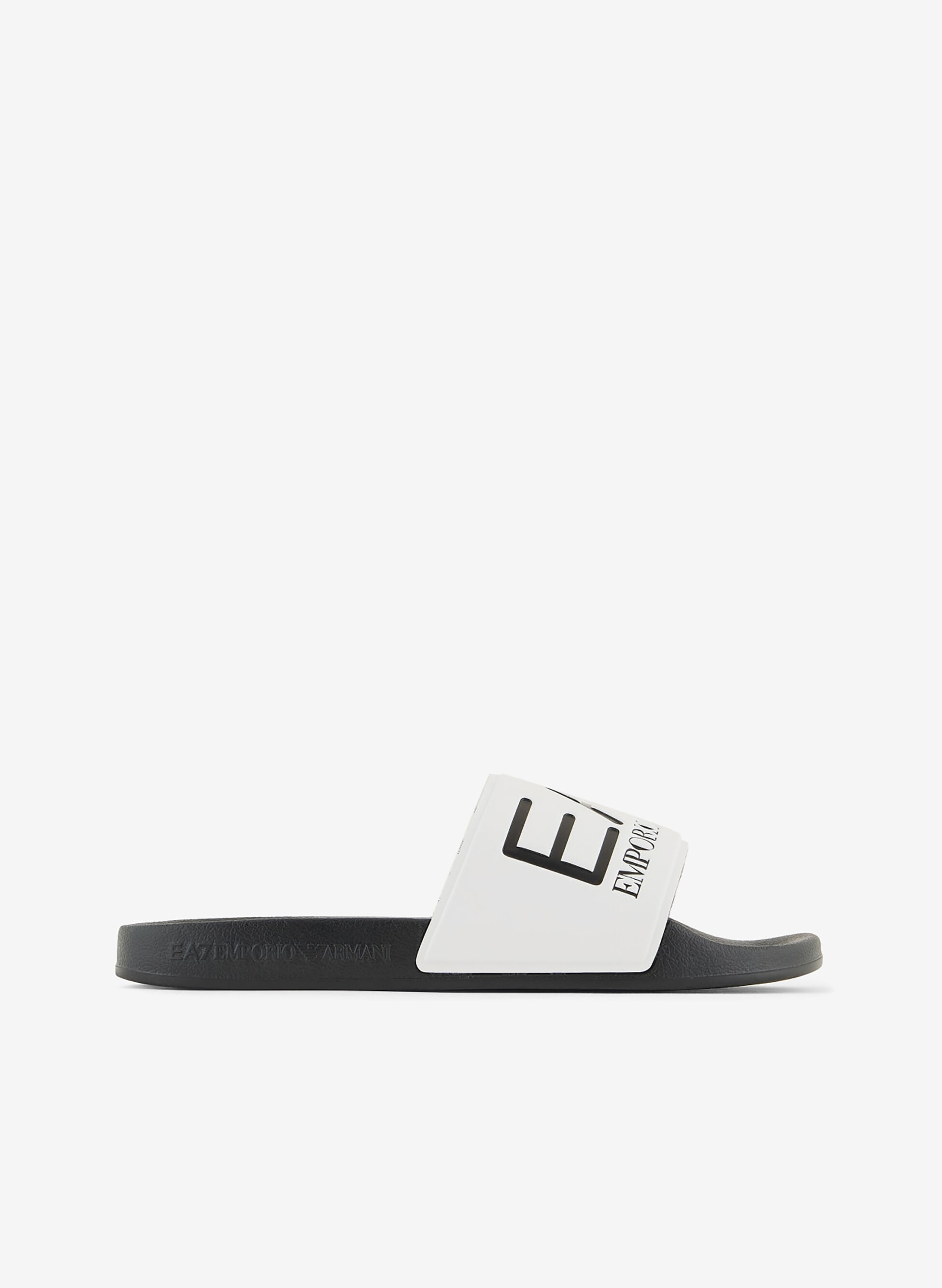 EA7 Ciabatte uomo nere e bianche con logo frontale