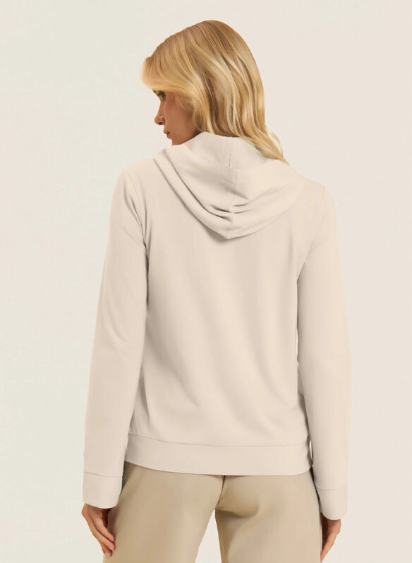 FELPA IN JERSEY CON ZIP E CAPPUCCIO CRINKLE, W33 PANNA, medium