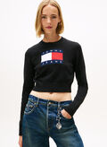 MAGLIONE BIG LOGO CROP STRASS, BDS BLK, thumb