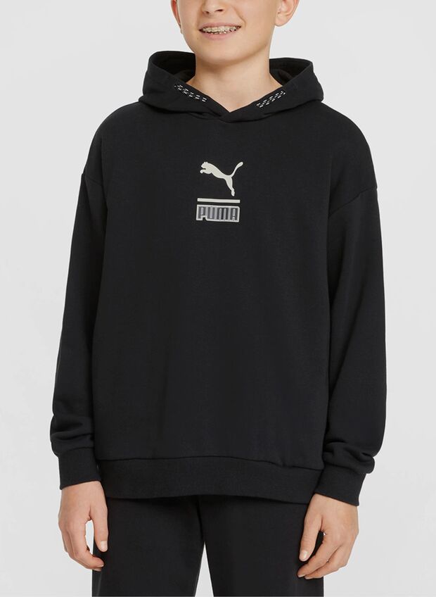 FELPA ACTIVE CON CAPPUCCIO RAGAZZO, 01BLK, large