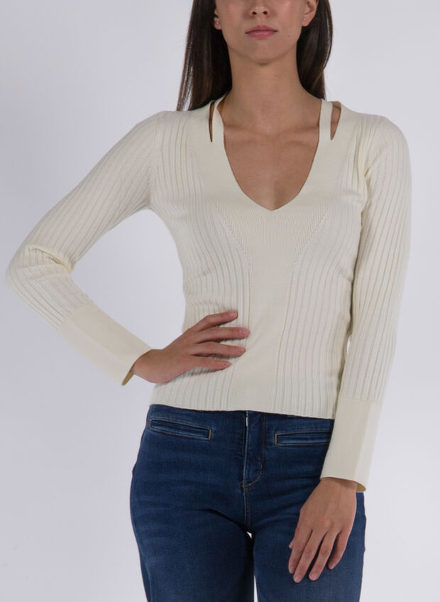 MAGLIONE COSTE ALINE SCOLLO V, G012 PANNA, large