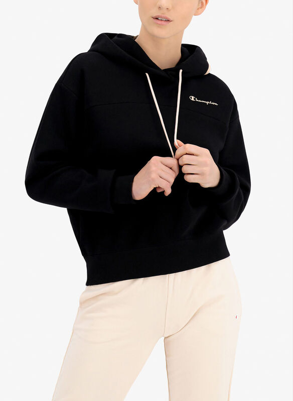 FELPA CON CAPPUCCIO COLOR BLOCK E LOGO CHAMPION DOPPIO, KK001BLKPINK, medium