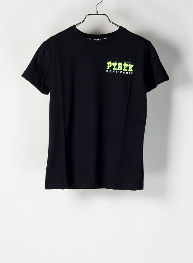 T-SHIRT FLAMED WORD RAGAZZO, 110NERO, large