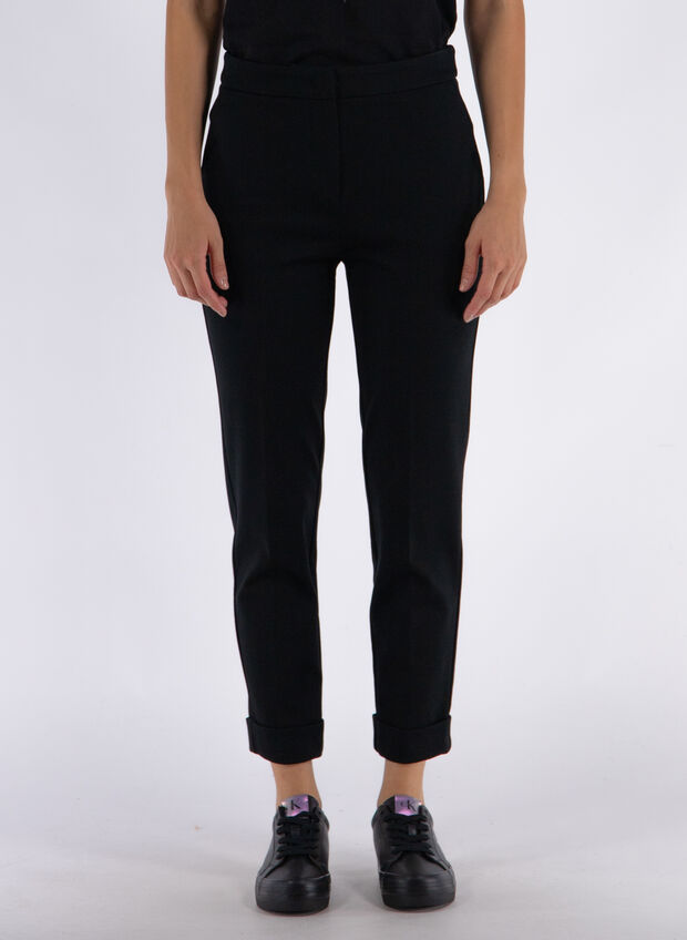 PANTALONE SLIM CHINO IN PUNTO MILANO, 053 BLK, large