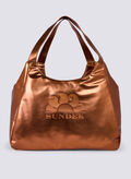 BORSA SHOPPER LAMINATA CON LOGO, B0300 COFFEE, thumb