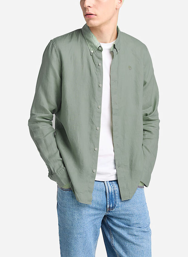 CAMICIA LINO MANICA LUNGA, SALVIA, large