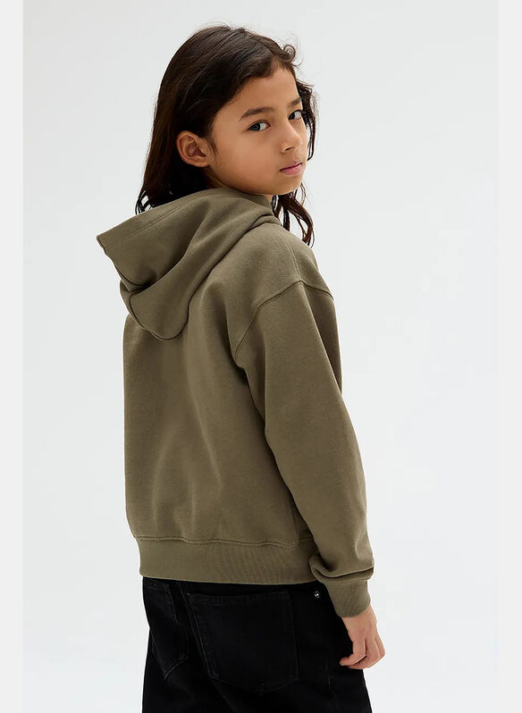 FELPA HOODIE IN FRENCH TERRY CON LOGO RICAMATO RAGAZZO, LDY OLIVE, medium