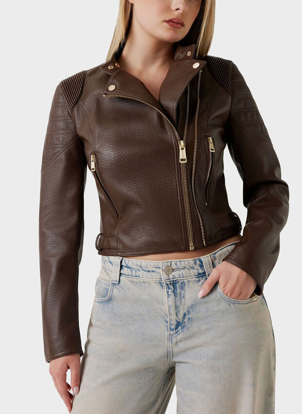 GIACCA BIKER SIMILPELLE, FN09 CIOCCOLATO, large