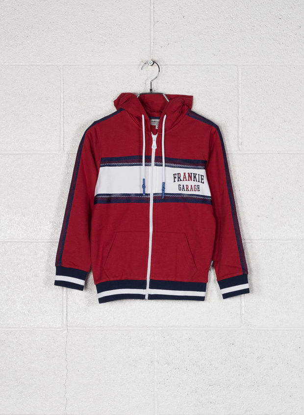 FELPA FULL ZIP INSERTO MESH RAGAZZO, ROSSO, large