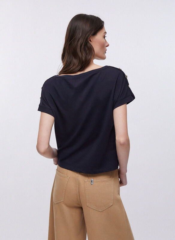BLUSA CON INSERTO IN TWILL STAMPATO, P9466 NVYFANT, medium