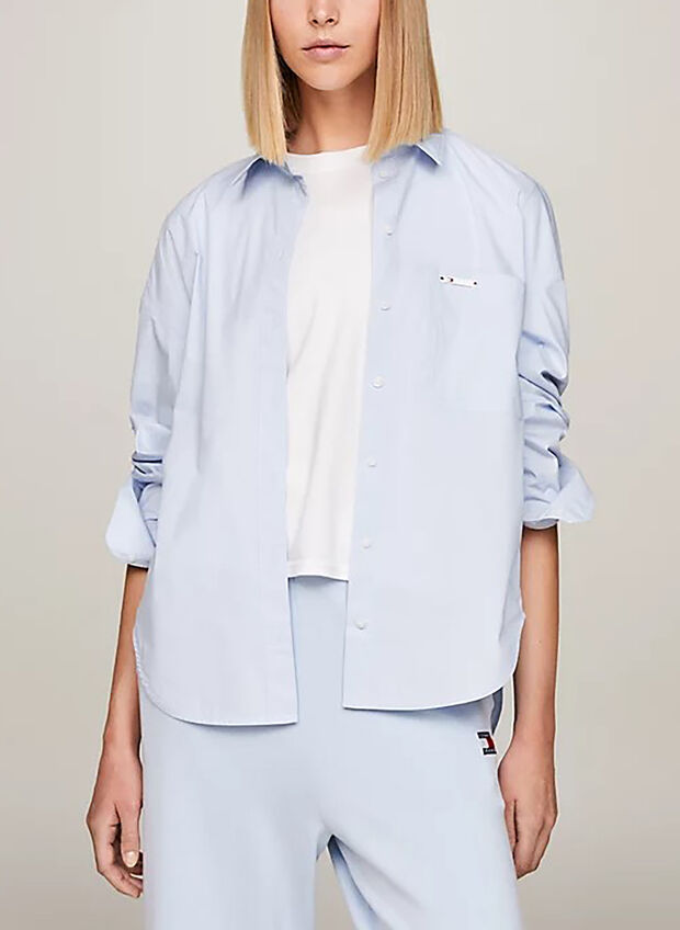CAMICIA OVERSIZE CON TASCA APPLICATA, C1O CELESTE, large
