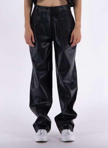 PANTALONE CARGO IN FINTA PELLE, BEH BLK, small