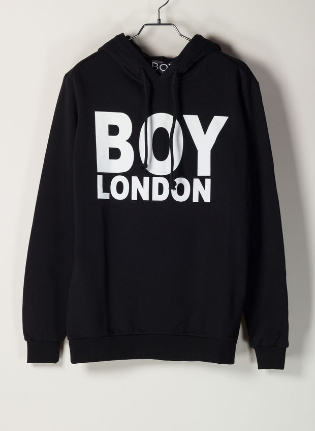 FELPA CON CAPPUCCIO, NERO, large