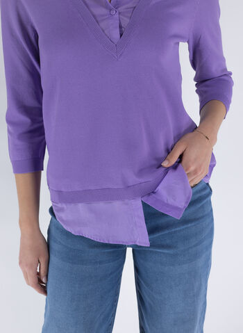 MAGLIONE CON INSERTO CAMICIA, 73 LILLA, small