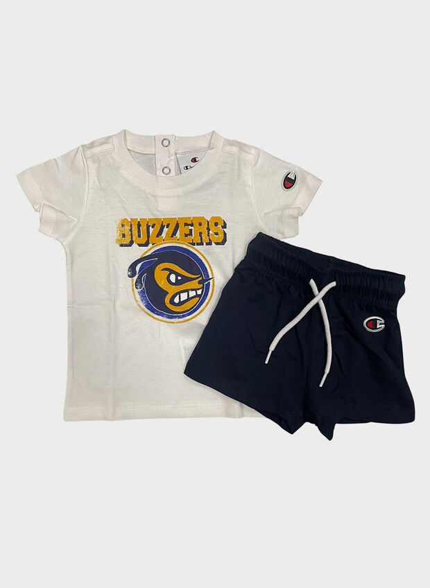 COMPLETO T-SHIRT+SHORT LIGHT COTTON BIMBO, WW001 WHTNVY, large