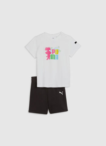COMPLETINO T-SHIRT + SHORT PUMA x TROLLS BAMBINO, 02 WHTBLK, small