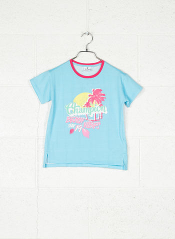 COMPLETO SHORT E CANOTTA STAMPA BEACH RAGAZZA, BF003 TURCHFUXIA, small