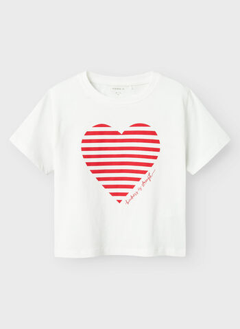 T-SHIRT A MANICA CORTA CON CUORE STAMPATO BAMBINA, , small