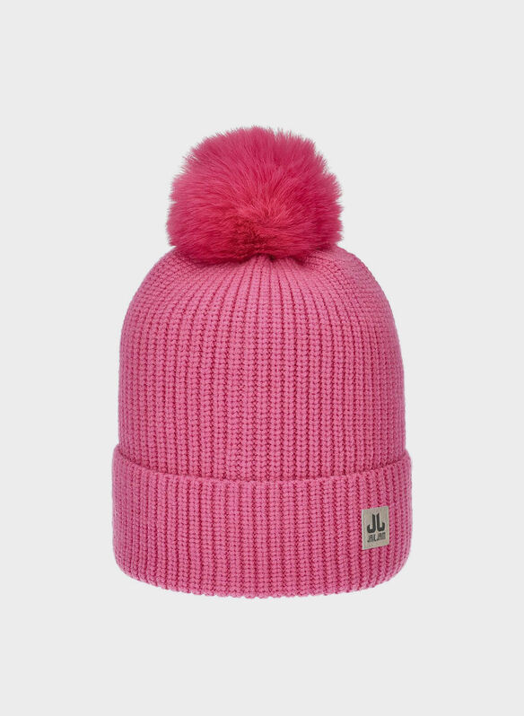 CAPPELLO IN MAGLIA PEGGY CON PONPON JUNIOR, 024 FUXIA, medium