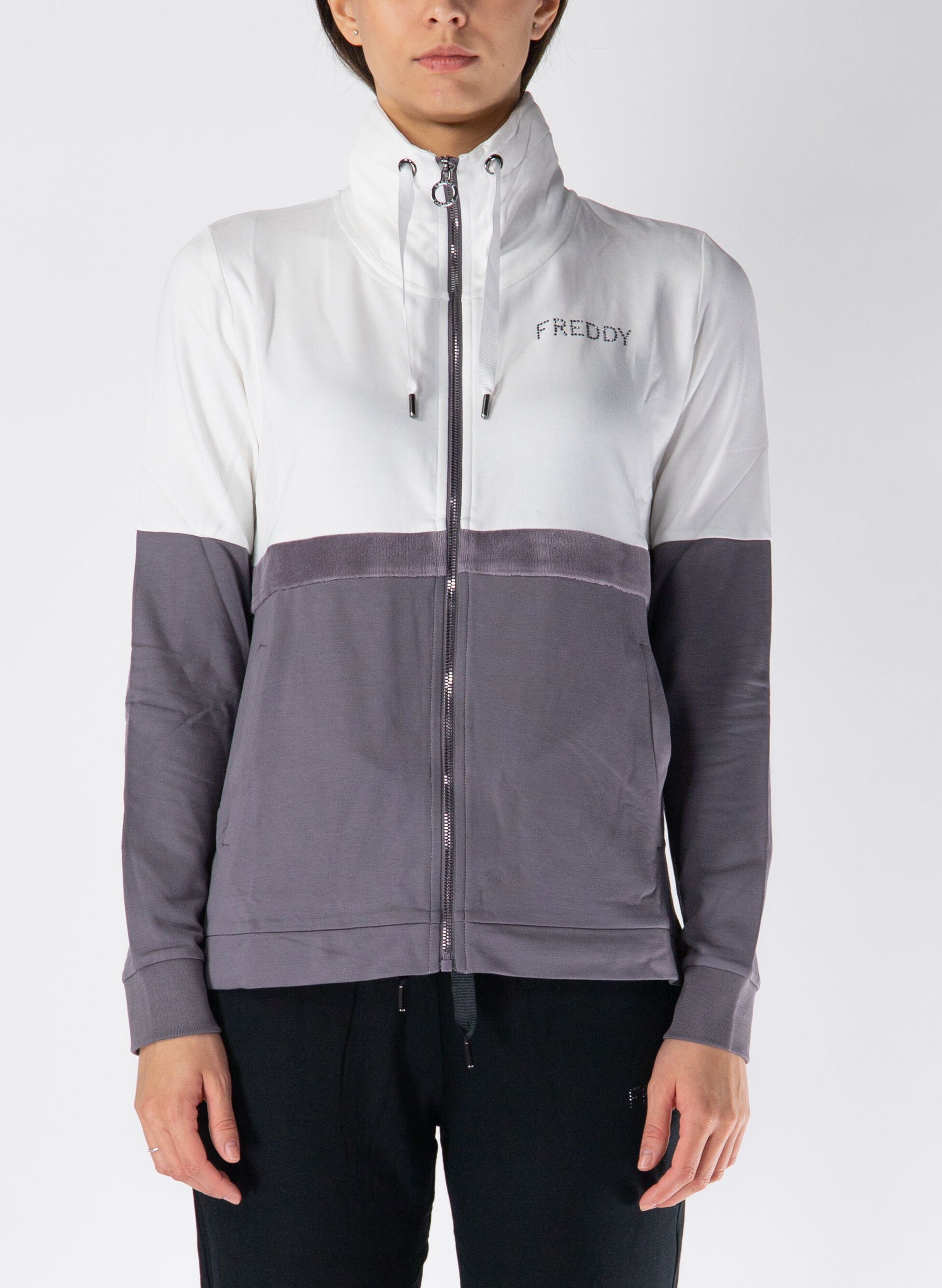 FELPA FULL ZIP CON BANDA IN VELLUTO