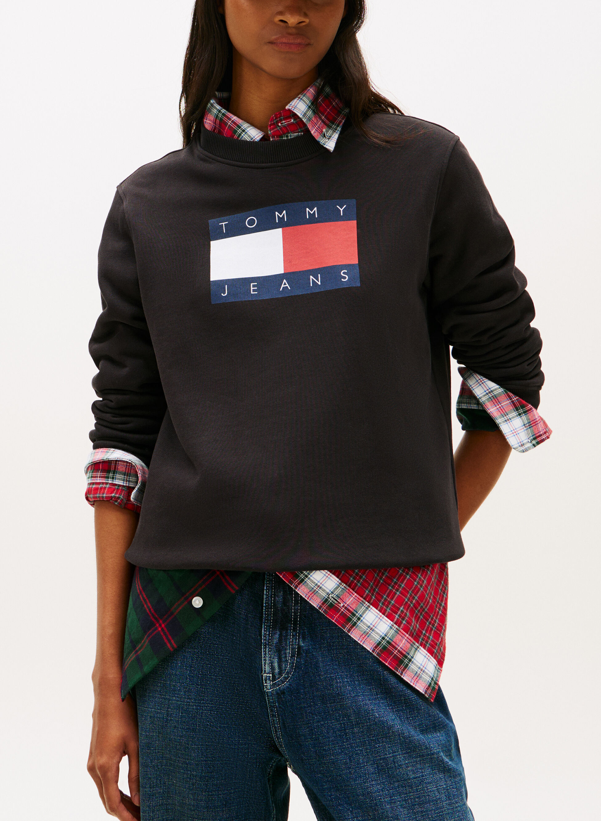 Tommy Jeans Felpa girocollo nera da donna con logo