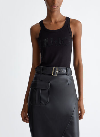 CANOTTA CON LOGO E STRASS, 22222 BLK, small