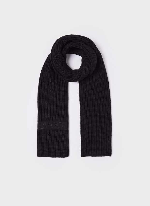 SCIARPA CON LOGO E STRASS, 22222 BLK, large