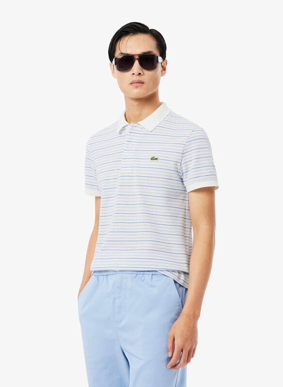 POLO IN PETIT PIQU&Eacute; A RIGHE, WB5 WHTCELESTE, medium