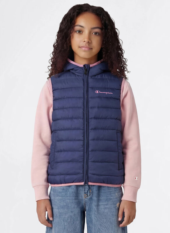 GILET IMBOTTITO CON CAPPUCCIO BAMBINO, BS013 NVYPINK, medium