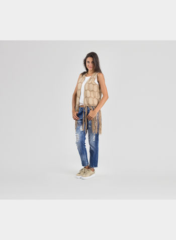 W GILET FRANGE ECO SCAMOSCIATO, BEIGE, small