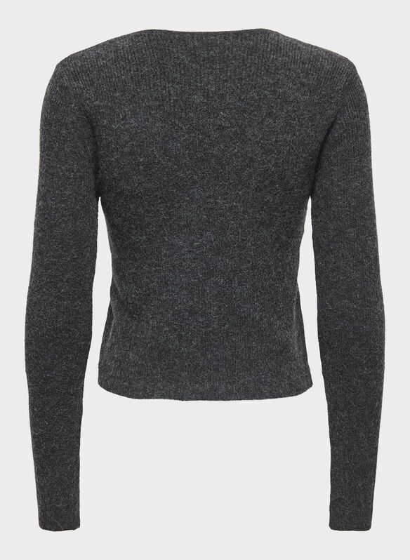MAGLIONE CARDIGAN RICA, DARK GREY MELANGE, medium