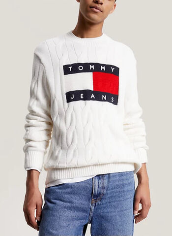 MAGLIONE GIRO TRECCIA FLAG, YBH WHT, small