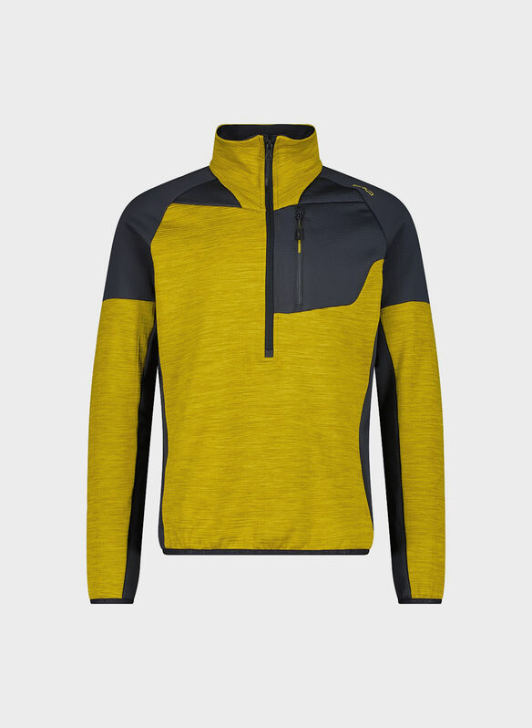 FELPA GRID TECH MEZZA ZIP MELANGE, R638 SENAPEBLK, medium