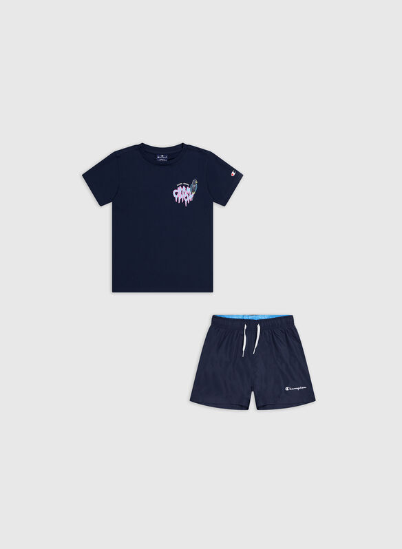 COMPLETINO T-SHIRT+ SHORTS BACK TO THE BEACH RAGAZZO, BS501 NVY, medium
