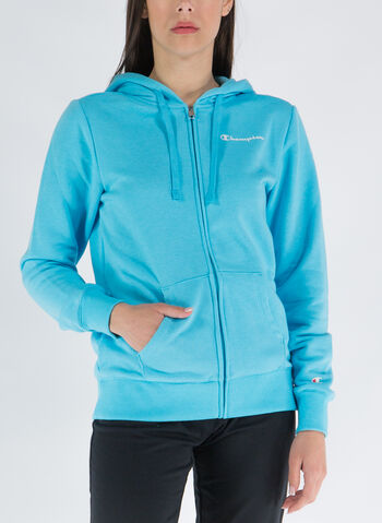 FELPA AC FULL ZIP CON CAPPUCCIO MICRO LOGO, BS128 TURCHESE, small