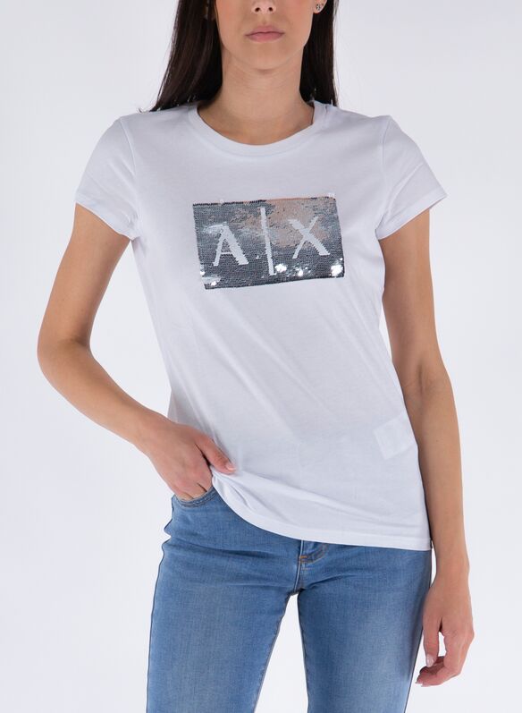T-SHIRT LOGO PAILLETTES, 6110WHTSILVER, medium
