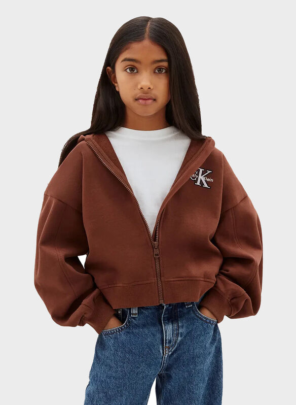 FELPA FULL ZIP MONOLOGO RAGAZZA, HJQ CIOCCOLATO, medium