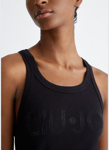 CANOTTA CON LOGO E STRASS, 22222 BLK, small